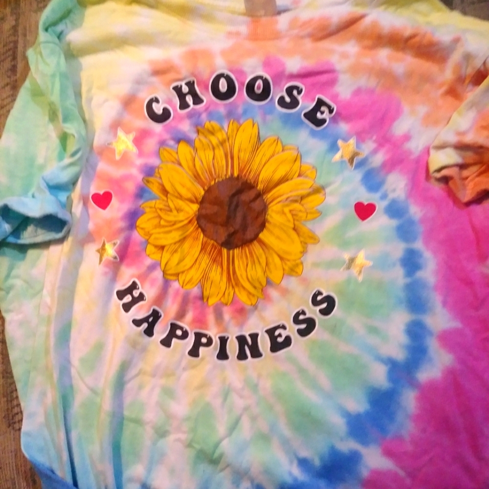 Ladies large, No Boundaries, Graphic tee. Tie-dyed and multi-colored.
